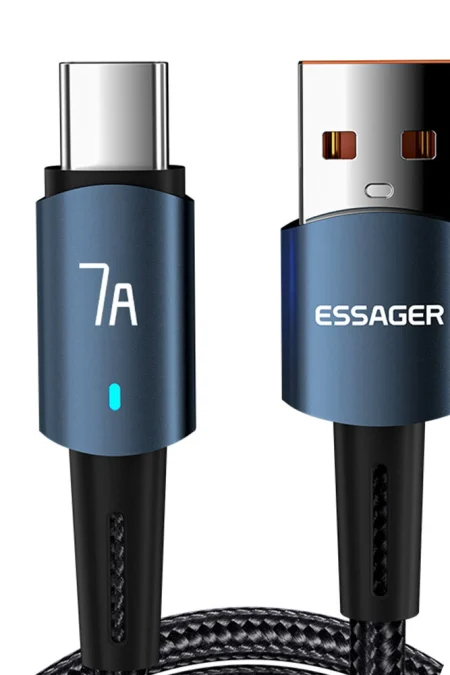 ESSAGER 7A USB-A to Type-C Cable QC VOOC IQOO SCP AFC Fast Charging Data Transmission Copper Core LIne 0.5M/1M/2M/3M Lon
