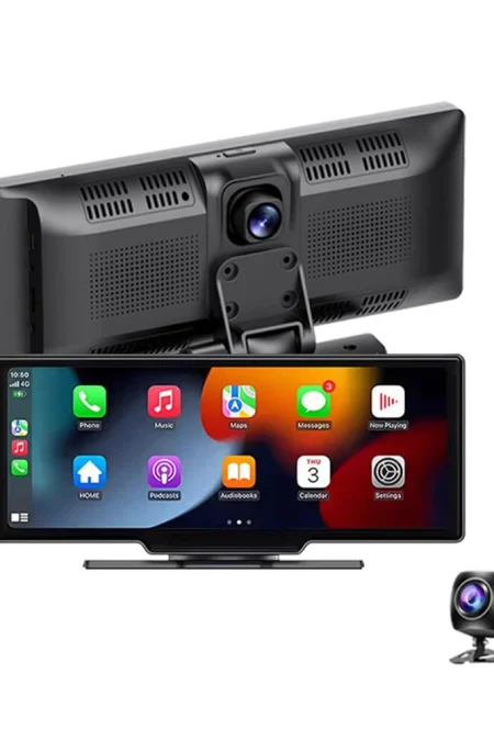 10.26 inch Car Stereo DVR CarPlay with 4K Dash Cam Dual Lens AI Voice Control Wireless Android Auto AUX FM Bluetooth WIF