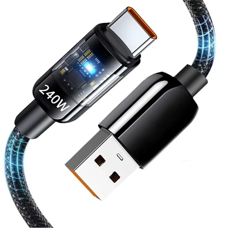 10A 240W USB-A to Type-C Cable Fast Charging Data Transmission Copper Core Line 0.25M/1M/1.5M/2M Long for iPhone 16 16 P