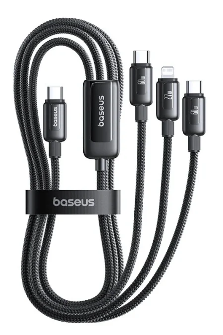 Baseus CB000189 60W Type-C to Type-C+Type-C+iP Cable Fast Charging Data Transmission Tinned Copper Core Line 1.1M Long f