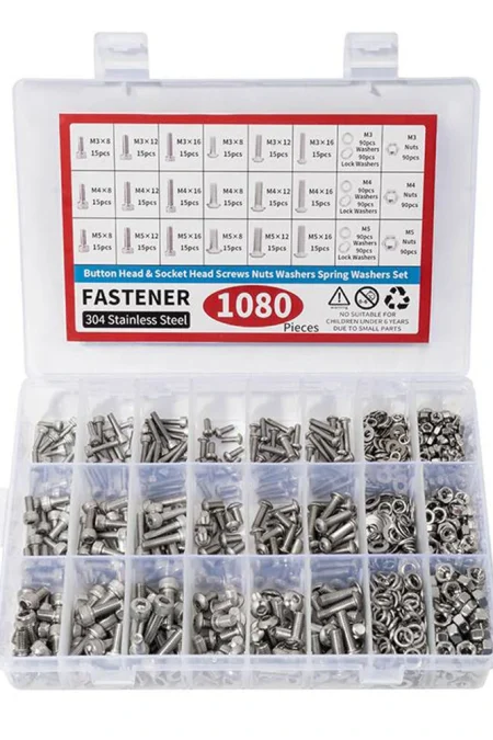 1080pcs Nuts And Bolts Assortment Kit M3 M4 M5 M6 Screw Set Button Head & Socket Head Metric Screws 304 Stainless Steel