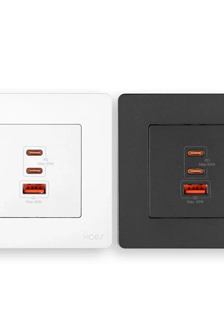 MOES 30W/65W GaN Fast Charging Wall Outlet USB-A+2USB-C PD3.0 QC3.0 Electrical Charger Socket Overload Protection 86 Typ
