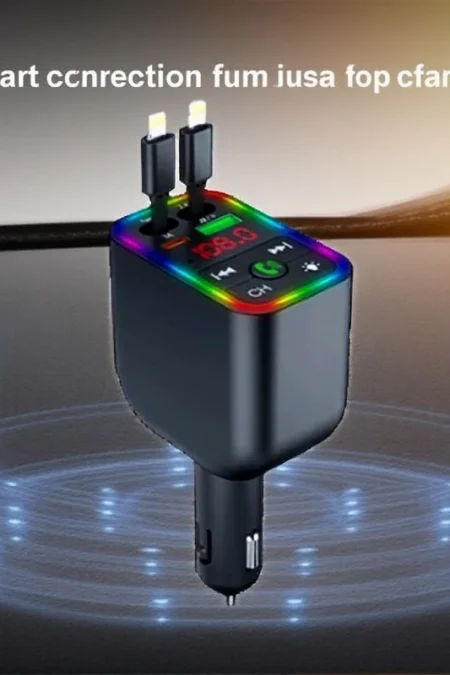 Y3 Car Audio Transmitter Bluetooth Music Player with Retractable Charging Cable and Fast Car Charger