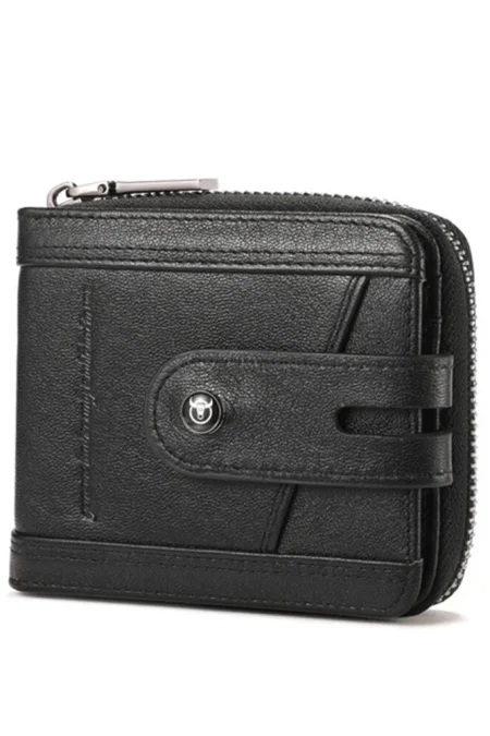 BULLCAPTAIN Genuine Leather Bifold Men Zipper Wallet RFID Blocking Mutil Card Holder Coin Purse Small Cash Clip