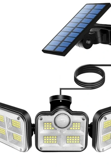 Elfeland 108/122/138/171 LED Solar Lights 3 Head Motion Sensor 270° Wide Angle Illumination Outdoor Waterproof Remote Co