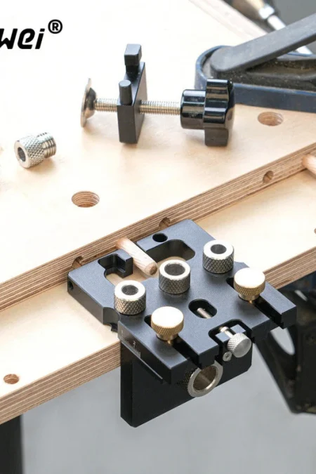 Ganwei Woodworking Drilling Jig Locator CNC Aluminum 3-in-1 6mm 8mm 10mm Dowel Holes 12mm 15mm Cam Lock Holes Adjustable