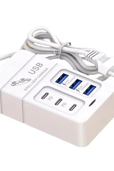 35W 6-Port USB PD Power Strip 3USB-A+3USB-C PD Fast Charging Rack Charger EU Plug US Plug for iPhone 15 14 13 Pro for Hu