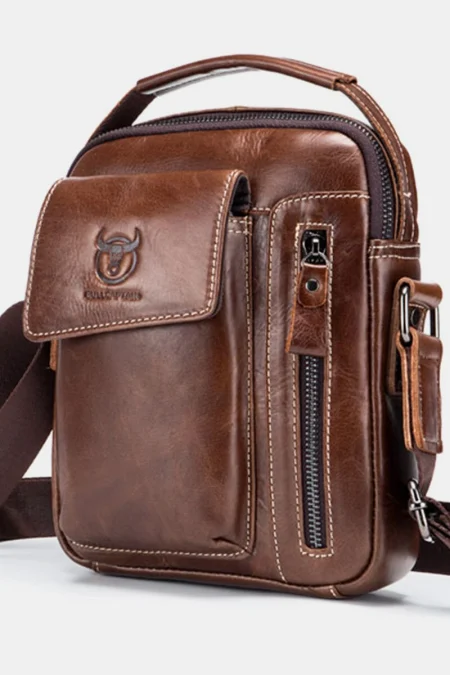 BULLCAPTAIN Genuine Leather Business Messenger Bag Retro Mini Vintage Shoulder Bag Crossbody Bag for Men Multi-functiona