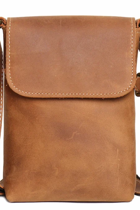 Ekphero Retro Simple Cowhide Leather Crossbody Bag Mini Flip Magnetic Buckle Men's Shoulder Bag Organizer Bag fits 6.7 I