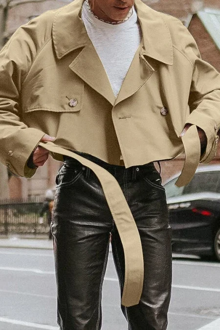 INCERUN Men Jackets Lapel Long Sleeve Solid Color Streetwear Male Short Coats Loose Casual Jackets With Belt S-5XL