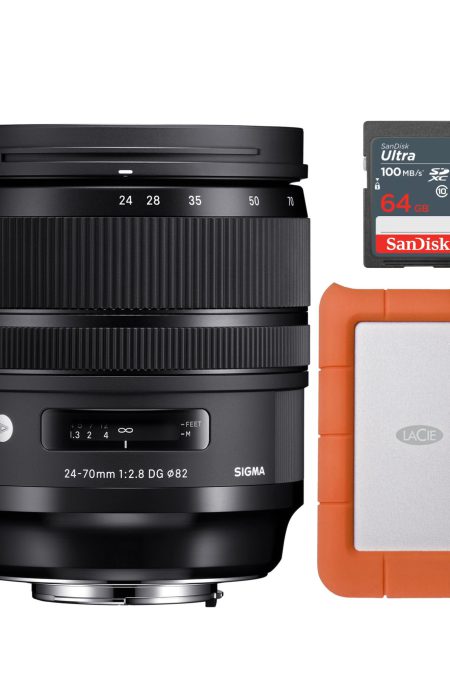 Sigma 24-70mm f2.8 DG OS HSM ART Lens for Nikon F with 1 TB Hard Drive and 64GB SDXC Memory Card