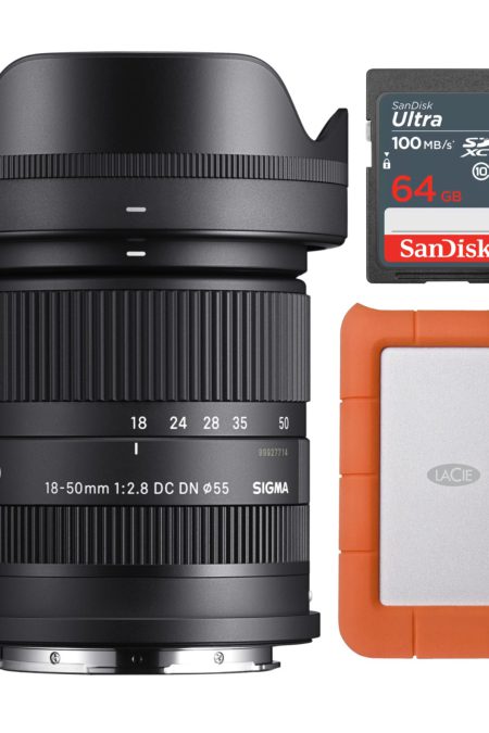 Sigma 18-50mm f/2.8 DC DN Contemporary Lens for L Mount with 1TB Portable Hard Drive and Memory Card