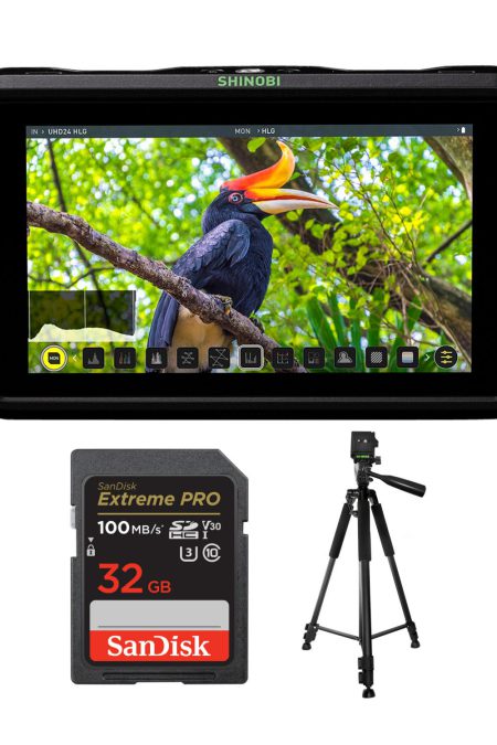 Atomos Shinobi 5-Inch HDMI 4K Monitor with 60-Inch Tripod and 32GB Memory Card