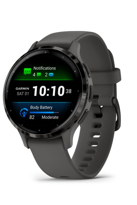 Garmin Venu 3S Slate Stainless Steel Bezel Smart Watch with 41mm Pebble Gray Case and Silicone Band