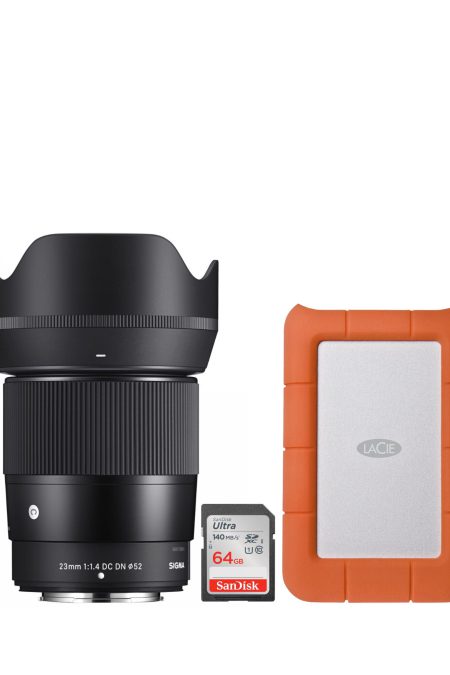 Sigma 23mm F1.4 DC DN Contemporary Lens for Fujifilm X-Mount and Hard Drive Bundle