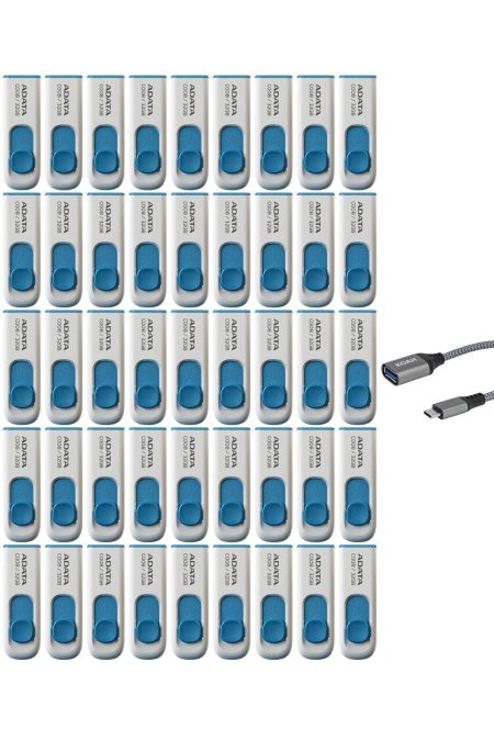 ADATA C008 32GB USB 2.0 Retractable Capless Flash Drive with USB 3.0 to USB-C Adapter (50-Pack)
