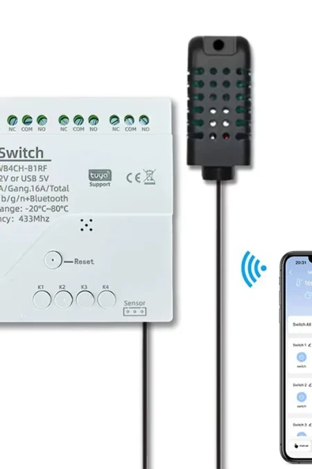 Tuya 7-32V 4CH WiFi Smart Relay Switch With Temperature Humidity Sensor Passive Dry Contact Switch RF433 with Alexa Goog