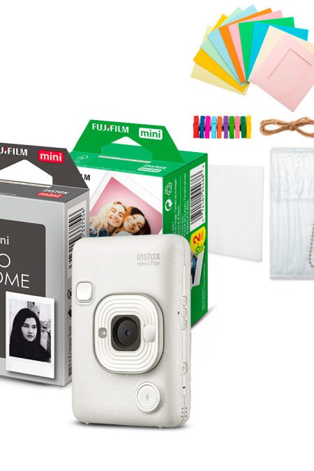 Fujifilm Instax Mini LiPlay Hybrid Instant Camera and Smartphone Printer (Misty White) Bundle