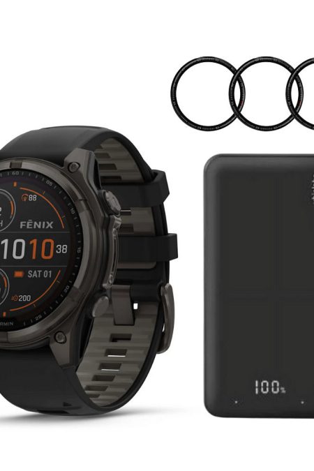 Garmin Fenix 8 Sapphire Solar 47mm Smartwatch (Black and Pebble Gray) with Portable Accessory Bundle