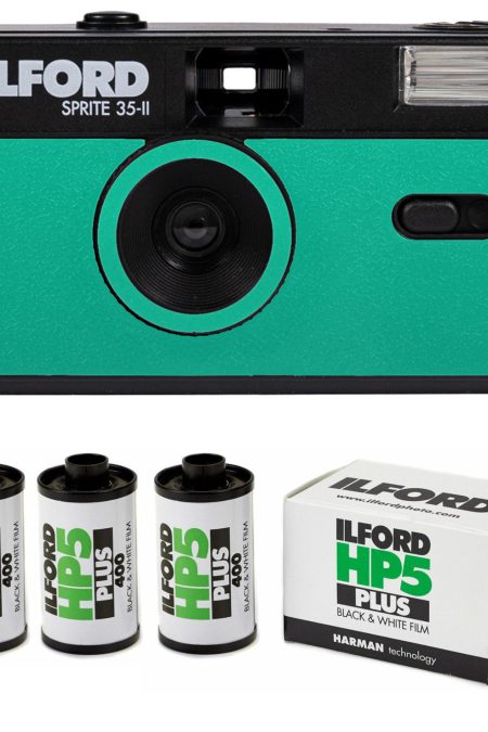 Ilford Sprite 35-II Reusable and Reloadable 35mm Analog Film Camera (Teal and Black) Bundle