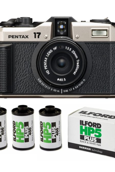 Pentax 17 F3.5 Dark Silver Camera with HP5 Plus Black-White 36 Exp Roll Film (3-Pack) Bundle