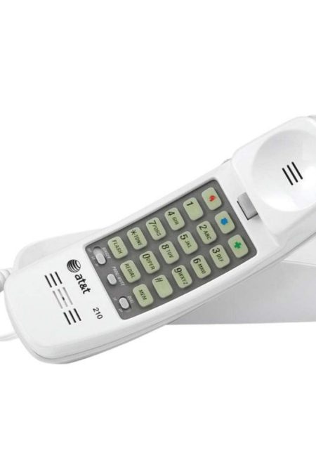 AT&T 210 Basic Trimline Wall-Mountable Corded Phone with 13 Number Speed Dial Memory (White)
