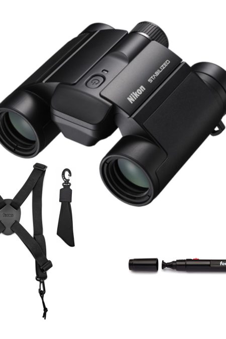 Nikon 10x25 S Dual-Hinge Design Stabilized Binoculars with Multilayer Lens Coatings (Black) Bundle