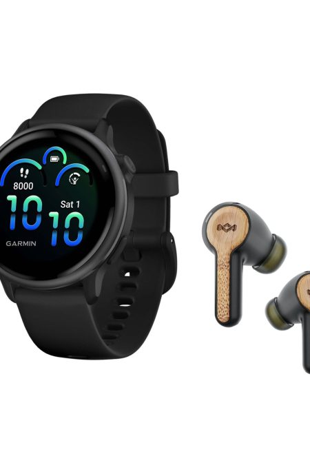 Garmin vivoactive 6 GPS Smartwatch (Slate with Black Band) Bundle with Wireless Earbuds