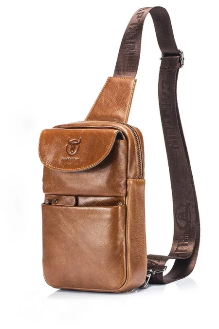 BULLCAPTAIN Retro Genuine Leather Men's Chest Bag Comfy Adjustable Shoulder Strap Crossbody Bags Large-capacity Multi-la
