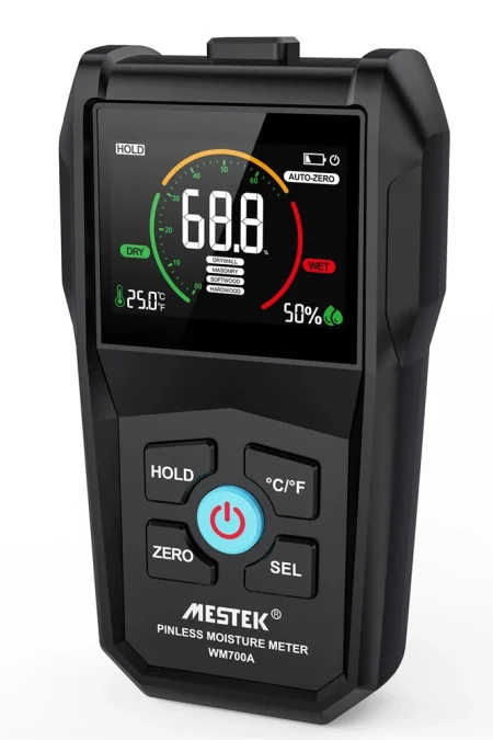 MESTEK WM700A Moisture Meter Electromagnetic Technology VA Reverse Screen Multi Material Use Softwood Hardwood Drywall M
