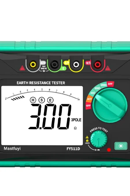 FY511D Earth Resistance Tester 0~2kΩ Range 600V Voltage Measurement High Accuracy LCD Backlit Screen Grounding Rods Port