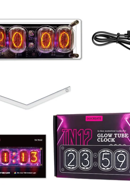 IN-12 Glowing Clock 4-bit Retro LED Clock 4 Dials Colorful LED Display with Tube Desktop Accessories