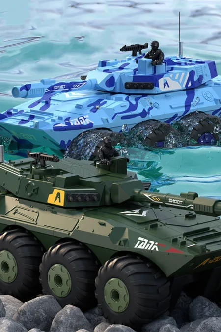 HW Y1802 RTR 1/32 2.4G 8WD RC Car Tank Amphibious Waterproof 360° Rotation LED Light Radio Control Armored Vehicles Mode