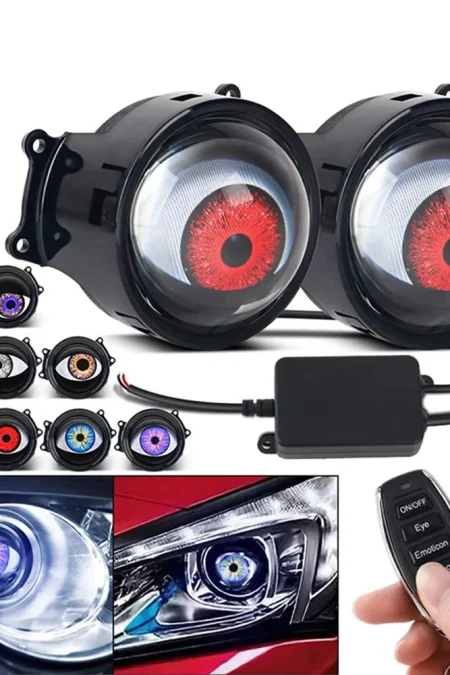 LED Headlight with Dual Dynamic Devil Eye Design Multiple Modes for Cars Motorcycles Universal