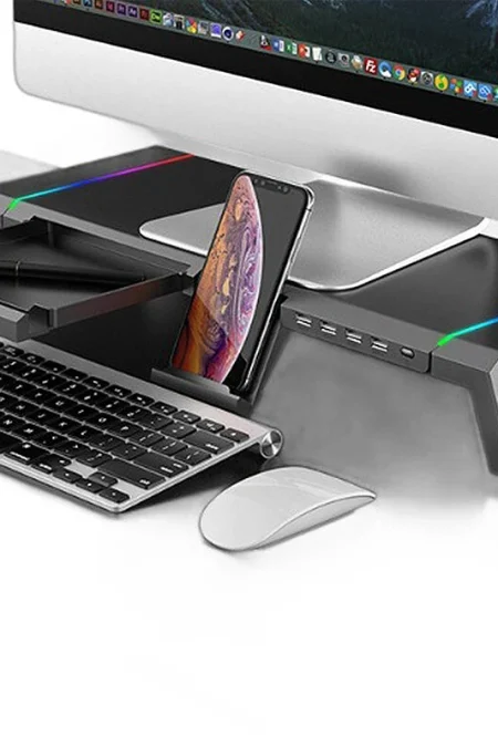 ICE COOREL T1 Multifunctional Monitor Riser Stand with 3USB2.0+USB3.0 Expansion Ports / Storage Drawers / Phone Stand RG