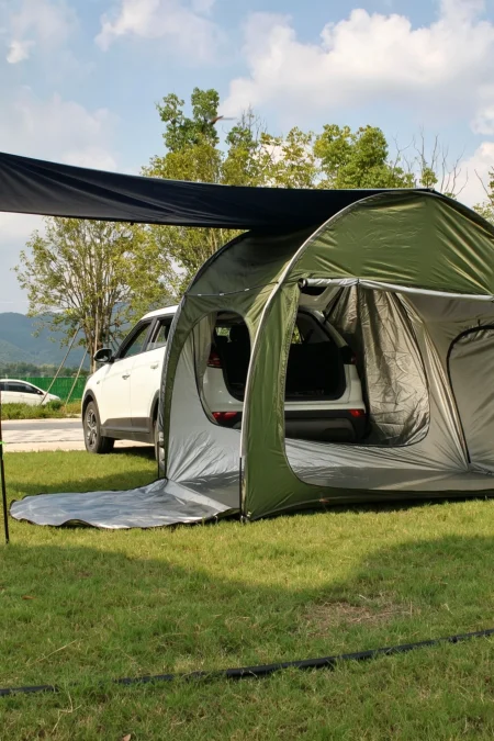 Xmund Camping SUV Tail Tent with Rainfly, Outdoor Car Trunk Tent, Sun Shade for Self-Driving Trips, Multi-functional Bic
