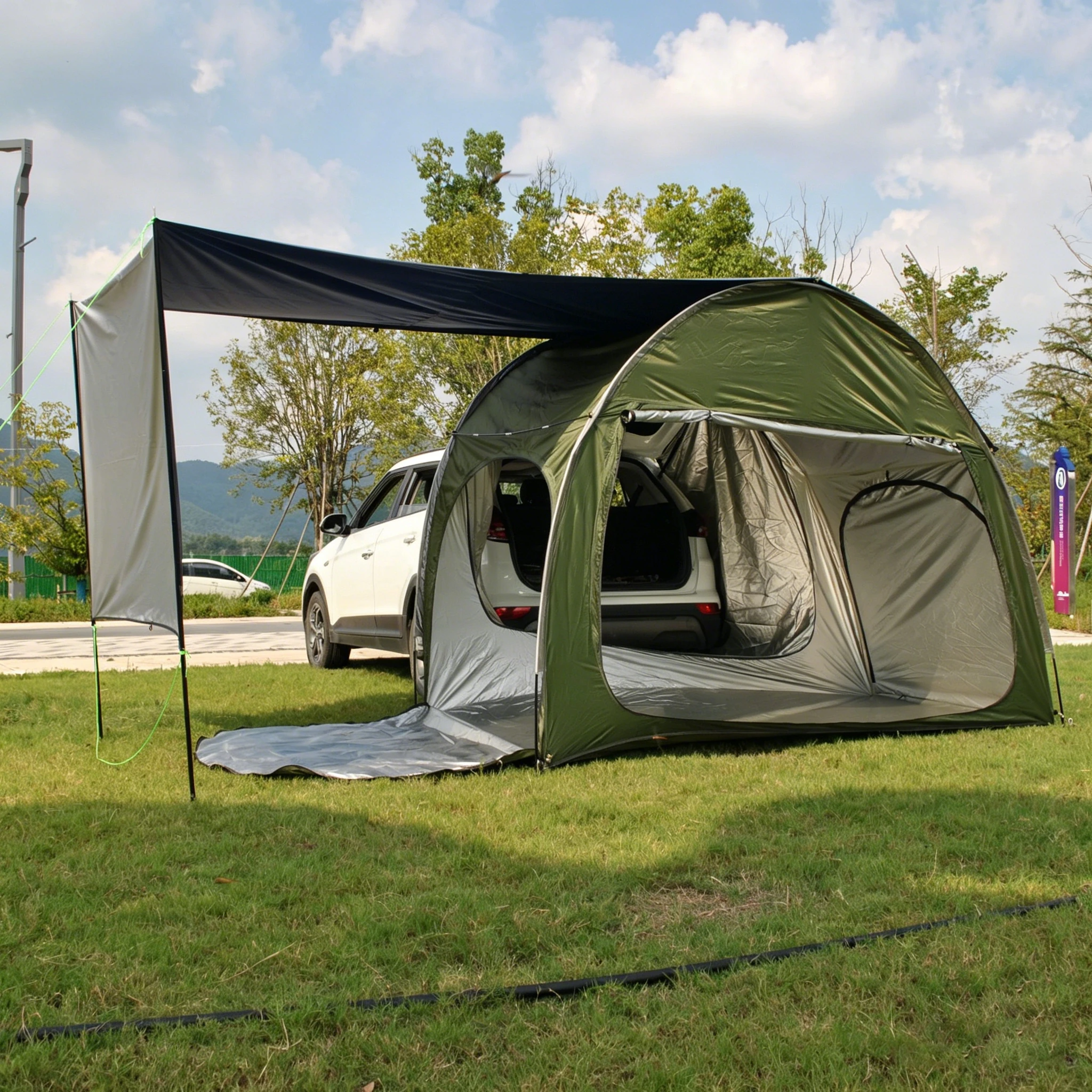 Xmund Camping SUV Tail Tent with Rainfly, Outdoor Car Trunk Tent, Sun Shade for Self-Driving Trips, Multi-functional Bic
