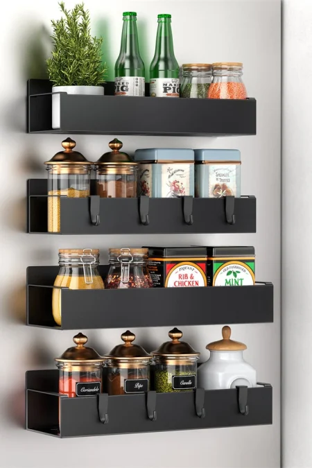 4pcs Magnetic Storage Rack with Hooks Punch-Free Household Kitchen Refrigerator Washing Machine Side Hanging Storage