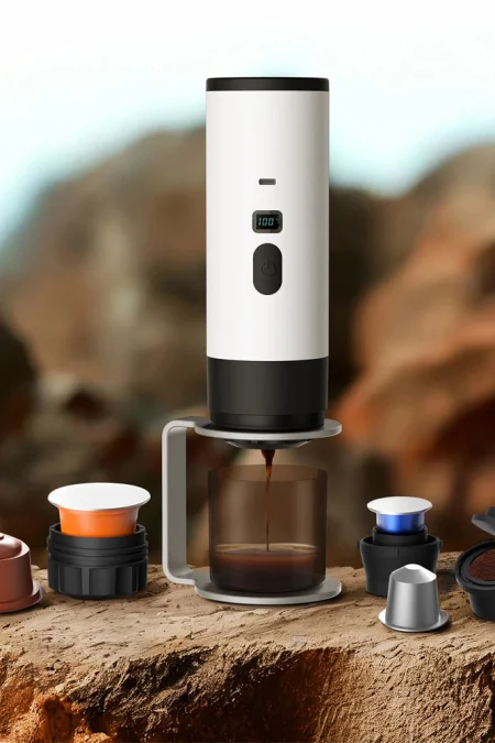 IPRee 3-in-1 Portable Electric Coffee Maker Capsule Coffee Grinder Travel Coffee Maker with Cordless Heating for Car and