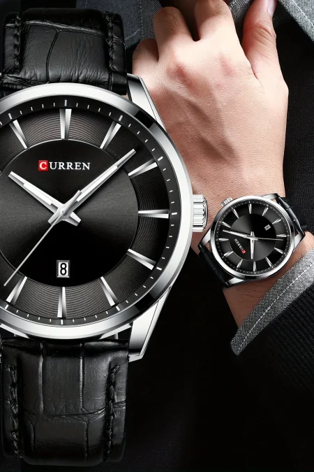 CURREN Simple Business Men Quartz Watch Comfortable Leather Strap Waterproof Auto Date Wristwatch