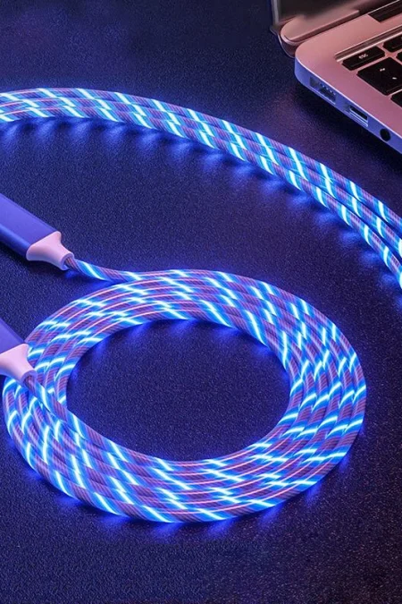 3 in 1 Glowing Cable LED Light USB to Type-C/Micro/iP Cable Fast Charging 1M Long for iPhone 14 Pro for iPad Pro for Hua