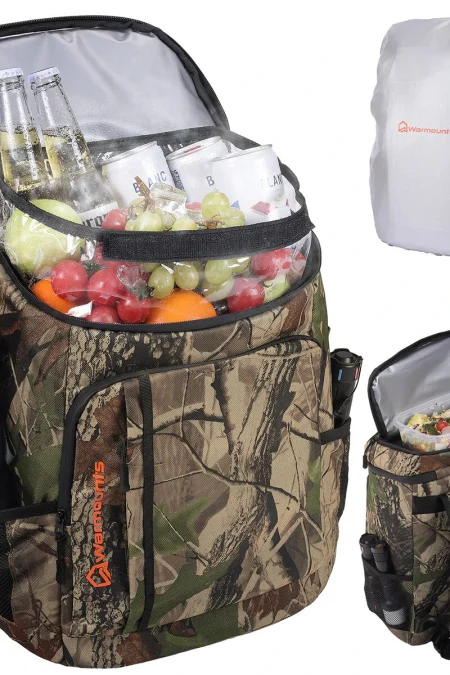 WARMOUNTS Backpack Cooler Insulated 36 Cans w/ Insulating Cover, Upgraded Leakproof Soft Cooler Backpack 2 Compartment f