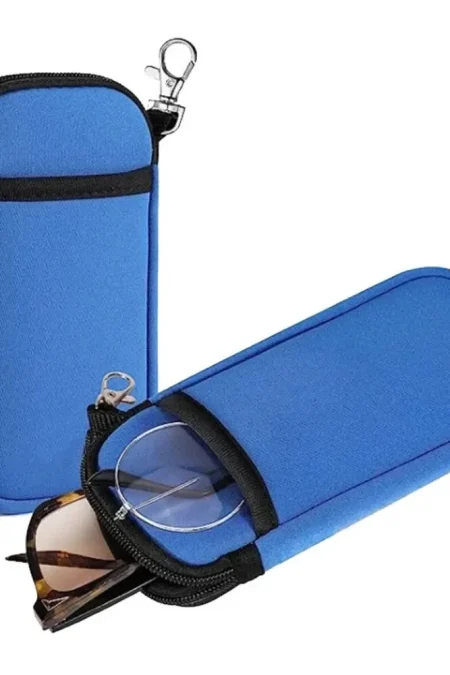 Portable Soft Zipper Glasses Bag with Buckle Lightweight Double Pockets Case can Store Mobile Phones, Headphones, Bank C