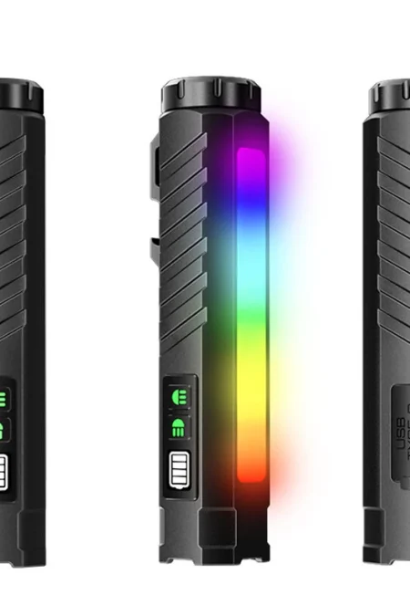 BIKIGHT LY-908 Multifunctional Aluminum Alloy Flashlight with RGB Side Lights Red LEP Pointer 3000mAh Magnetic Tail Type