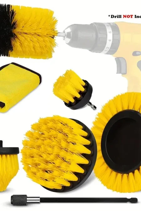 7 Piece Drill Brush Attachment Set with Extended Reach for Cleaning Tub Sink Tile Carpet and Grout Power Scrubber Drill