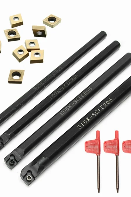 4pcs 6/7/8/10mm SCLCR06 Turning Tool Holder Lathe Boring Bar With 10pcs CCMT060204 Inserts