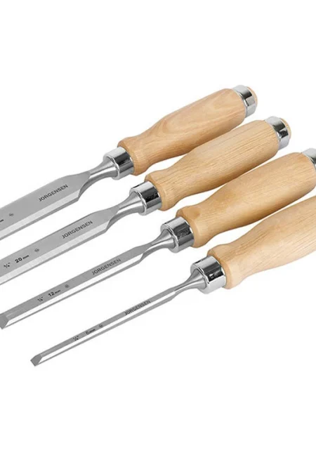 JORGENSEN 4pcs Woodworking Chisel Set High Carbon Chromium Steel Maple Handles 6mm 12mm 20mm 26mm Professional Tool Kit