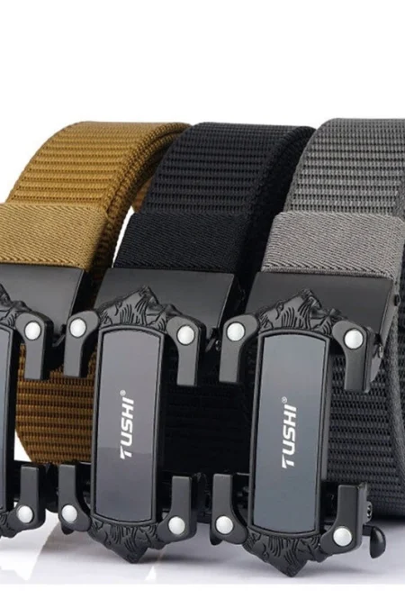 TUSHI Strong Metal Automatic Buckle Black Belt Wear-resistant Tough 125cm Nylon Belts For Men Breathable Canvas Designer