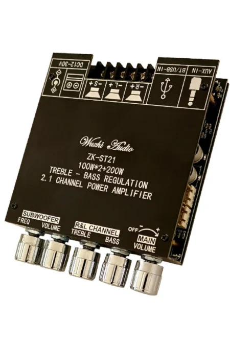 ZK-ST21 2.1 Channel Bluetooth Amplifier Board 100W+100W+200W Subwoofer TPA3221 Support Bluetooth AUX U Disk Sound Card