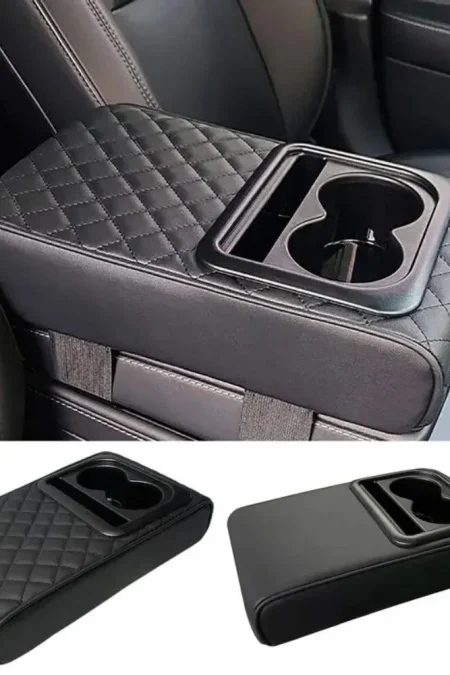Car Center Console Armrest Cushion with 2 Cup Holders PU Leather Portable Car Armrest Pillow Height Cushion